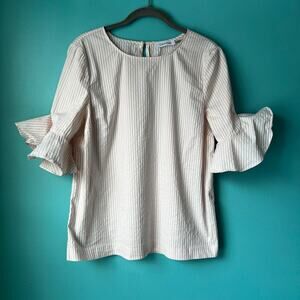 Calvin Klein Striped Pink White Women's Shirt Top Blouse Size L Flare Sleeves